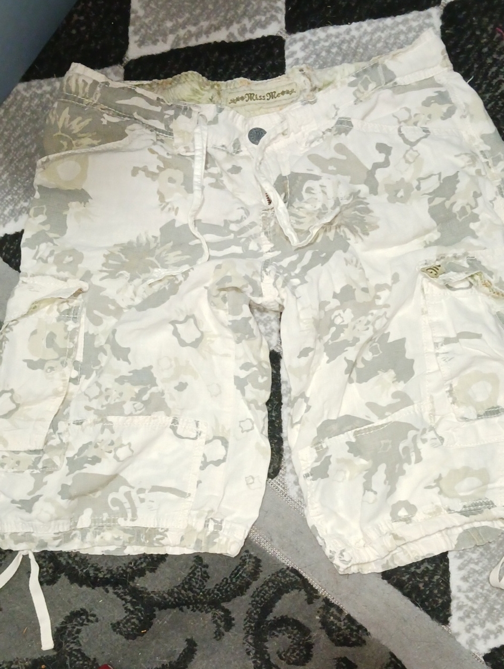 Miss Me Cream & Light Gray Camo Cargo Shorts